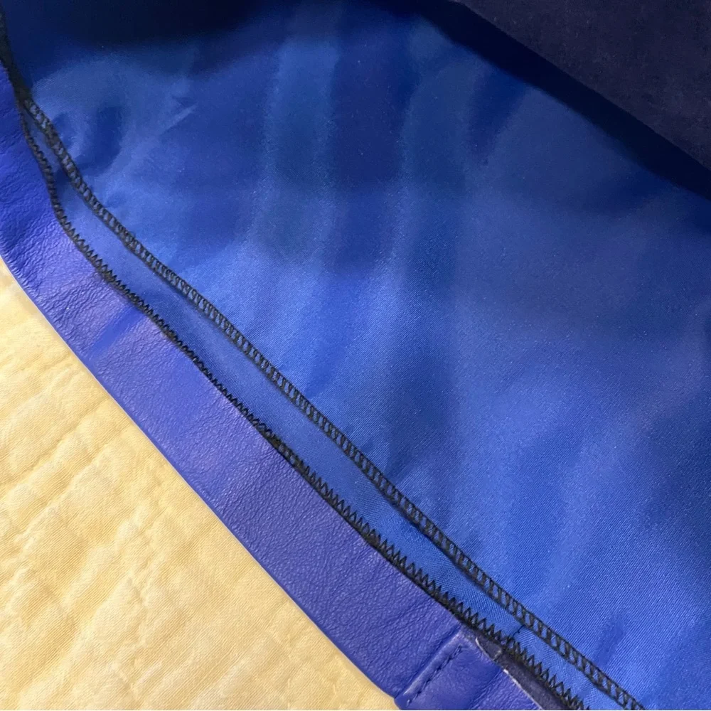 Vintage 90s Y2k COMINT Royal Blue Leather Mini Skirt S 27” - Picture 2 of 10